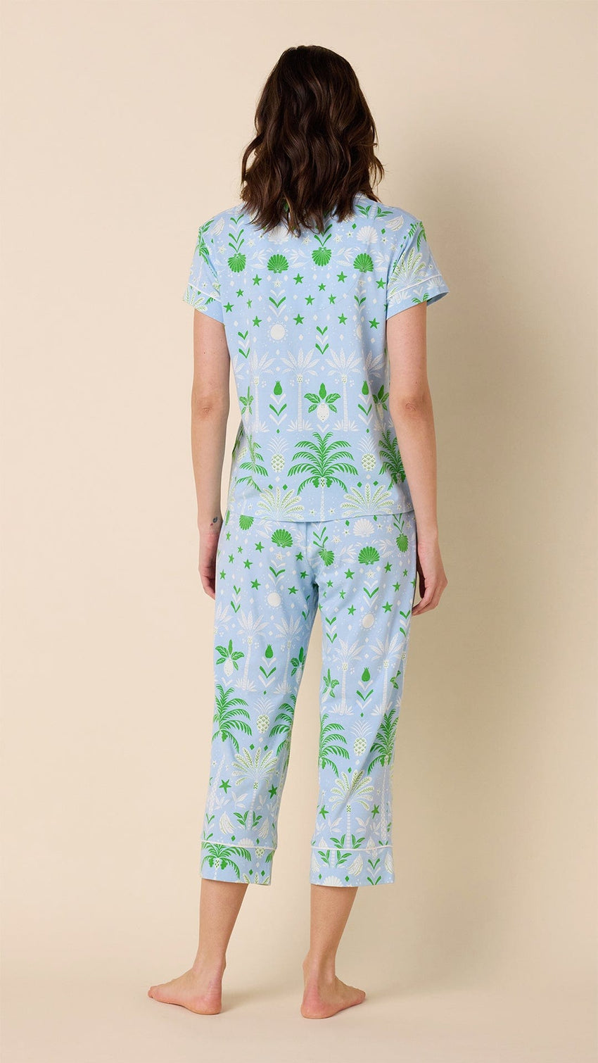 Tropicana Palm Pima Knit Capri Set Blue Hover