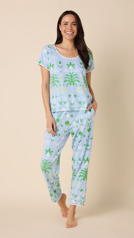 Tropicana Palm Pima Knit Short-Sleeved Simple Set Blue Main