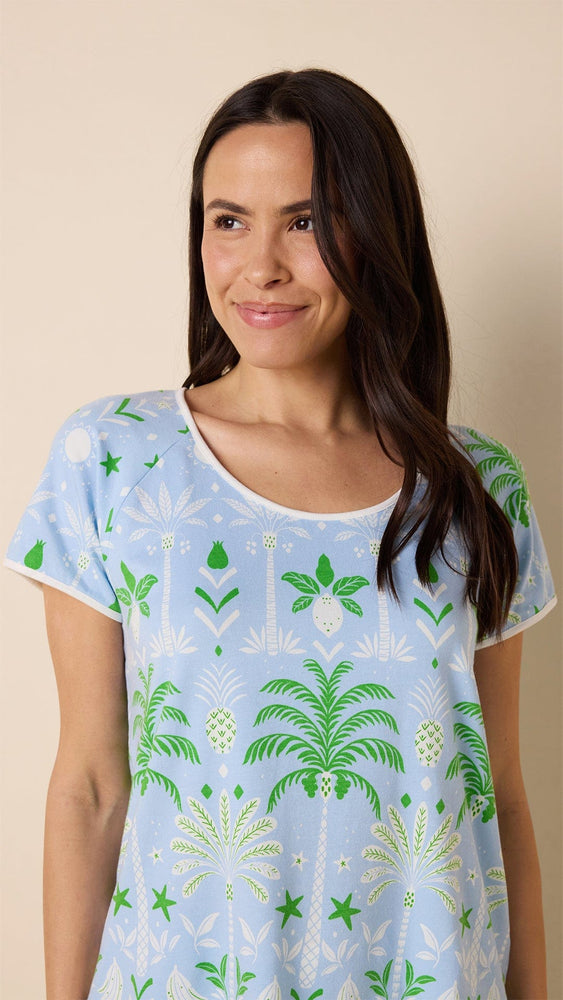 Tropicana Palm Pima Knit Short-Sleeved Simple Set Blue Extra