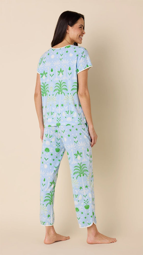 Tropicana Palm Pima Knit Short-Sleeved Simple Set Blue Hover