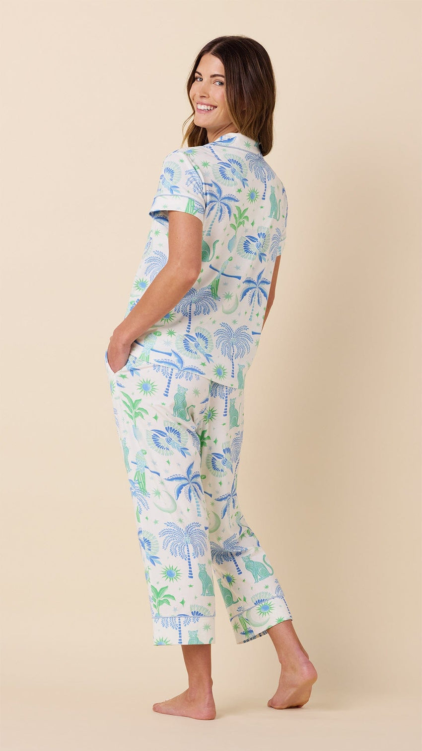 Toucan Terrace Pima Knit Capri Set Hover White