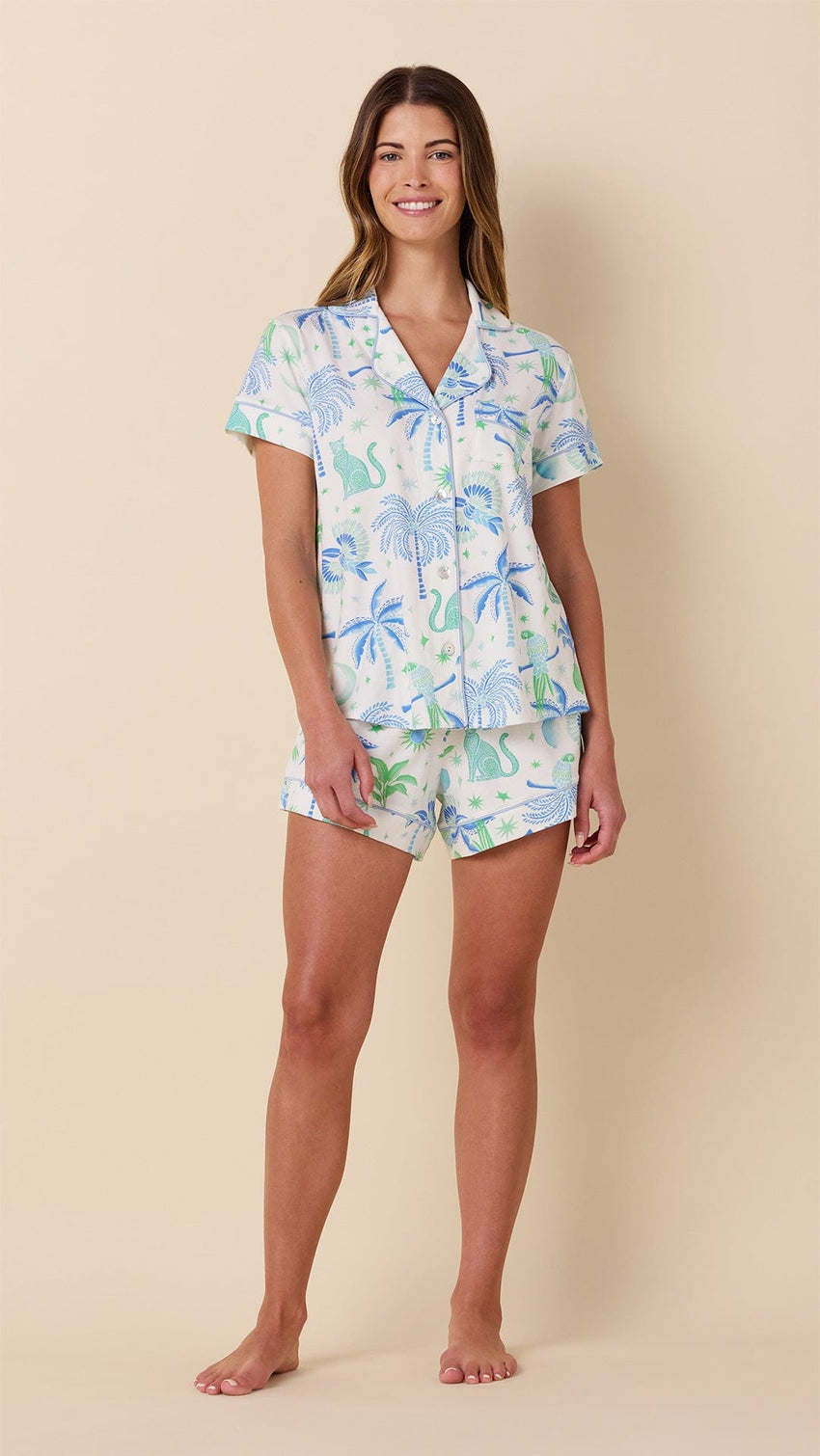 Toucan Terrace Pima Knit Short Set Main White