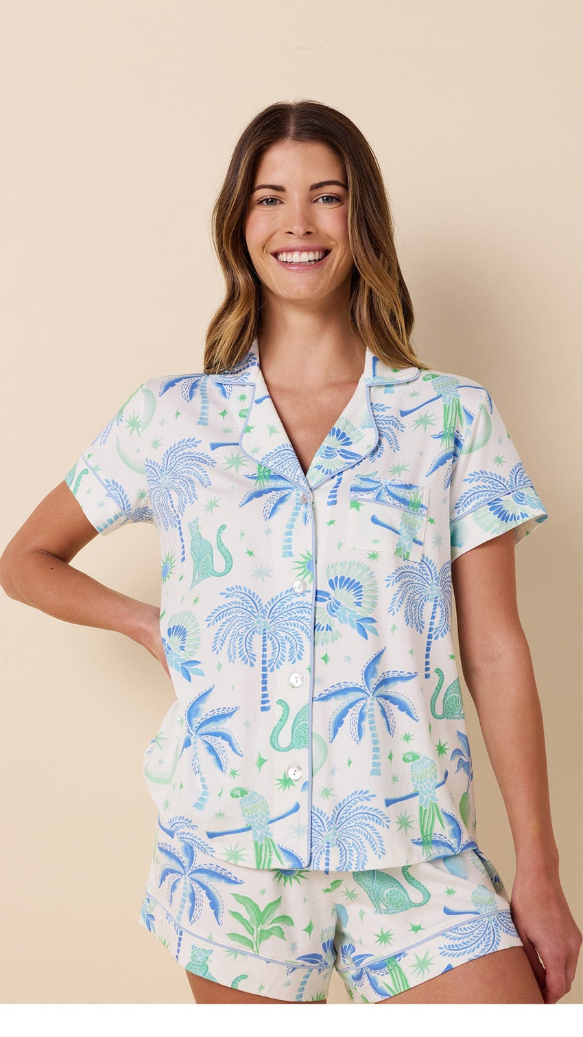 Toucan Terrace Pima Knit Short Set Extra White