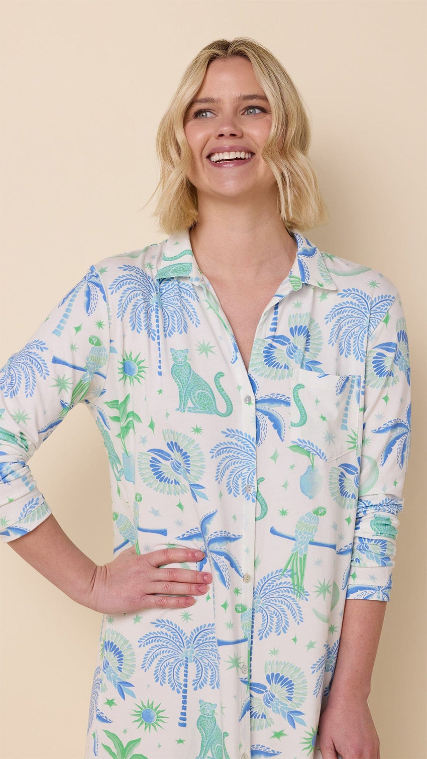 Toucan Terrace Pima Knit Night Shirt Wide White
