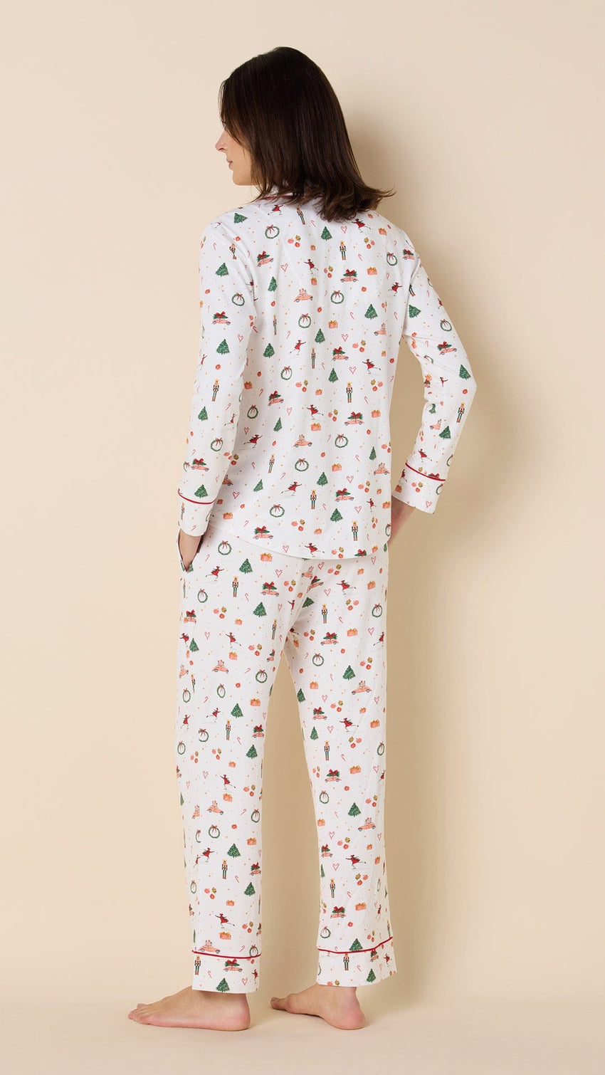 A Vintage Christmas Pima Knit Long-Sleeved Pajama Hover White