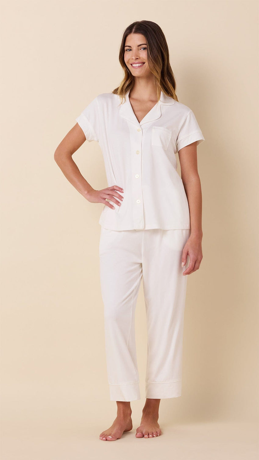 Classic Pima Knit Capri - White/White Main White