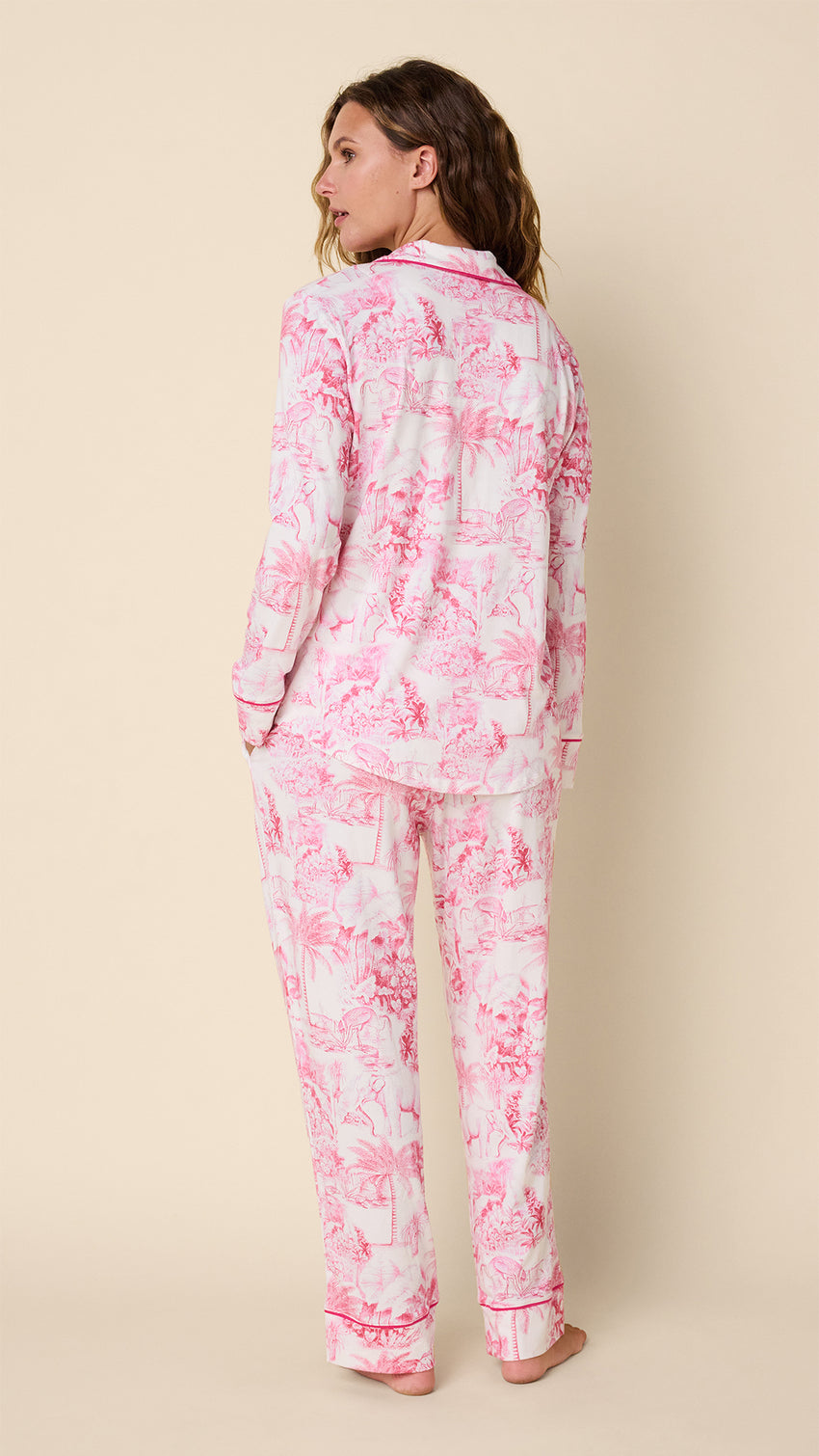 Palm Grove Toile Pima Knit Long-Sleeved Pajama Hover White