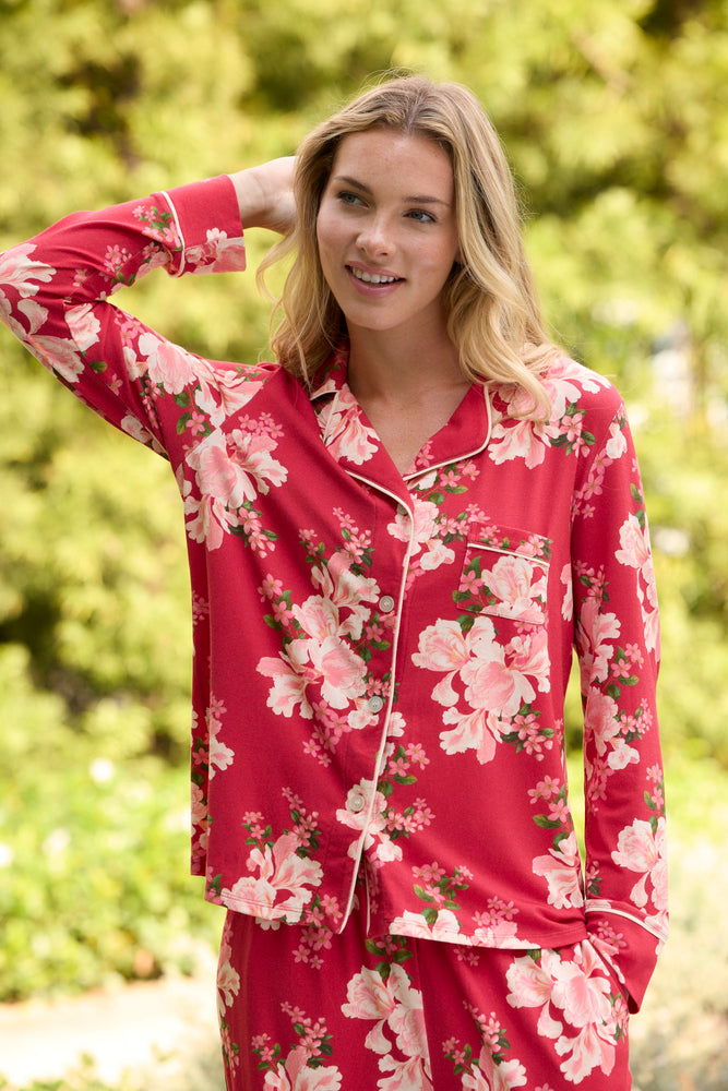 Fete Florale Pima Knit Long-Sleeved Pajama Main Red
