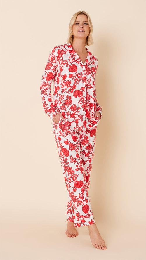 Chrysantheme Pima Knit Pajama - Red Main Red