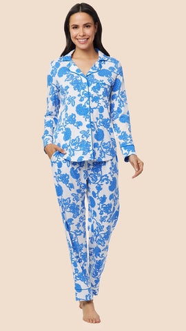 Chrysantheme Pima Knit Pajama - Blue