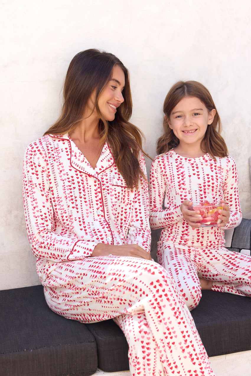 Dreamy Hearts Pima Knit Kids Pajama - White Wide White
