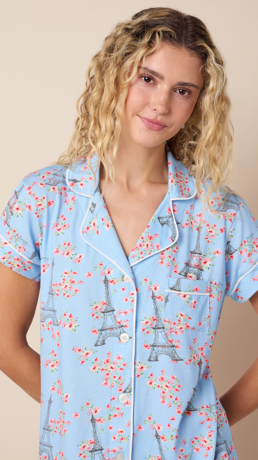 Petals Over Paris Pima Knit Capri Wide Blue
