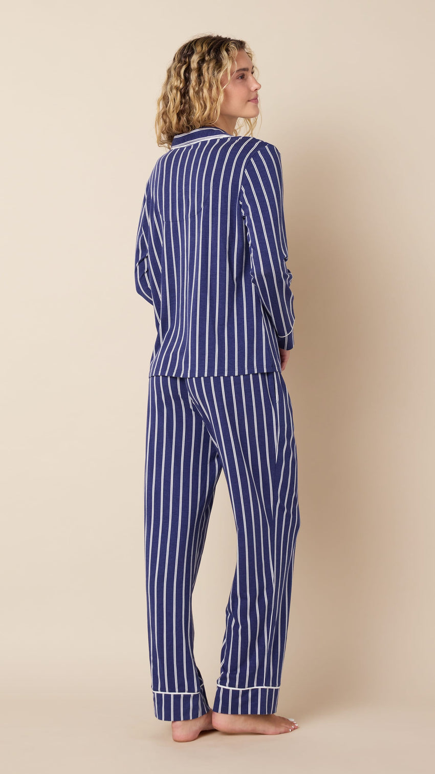 Heritage Stripe Pima Knit Long-Sleeved Pajama - Navy Extra Navy