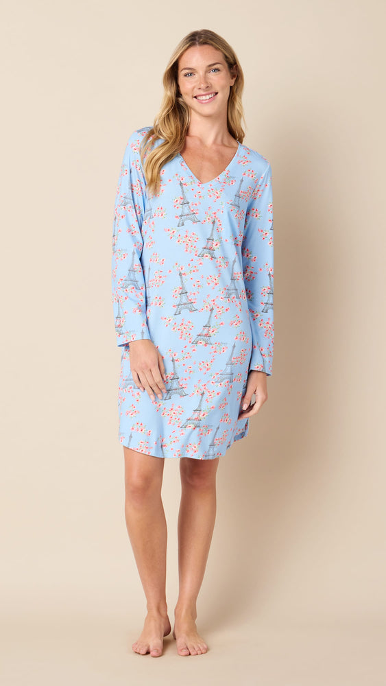 Petals Over Paris Pima Knit Sleep Shirt Hover Blue