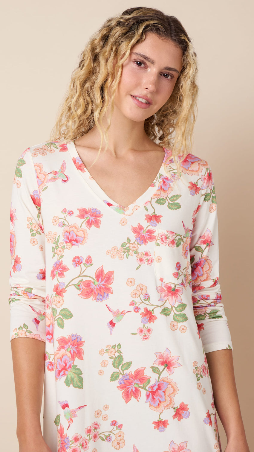 Wing & Bloom Pima Knit Sleep Shirt Wide White