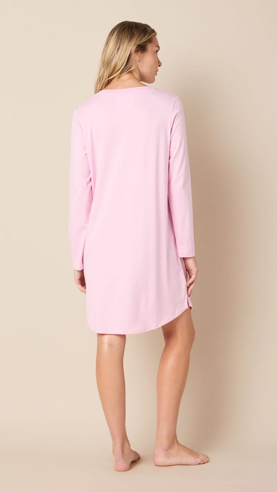Classic Pima Knit Long-Sleeved Sleep Shirt - Pink Moment Extra Pink Moment