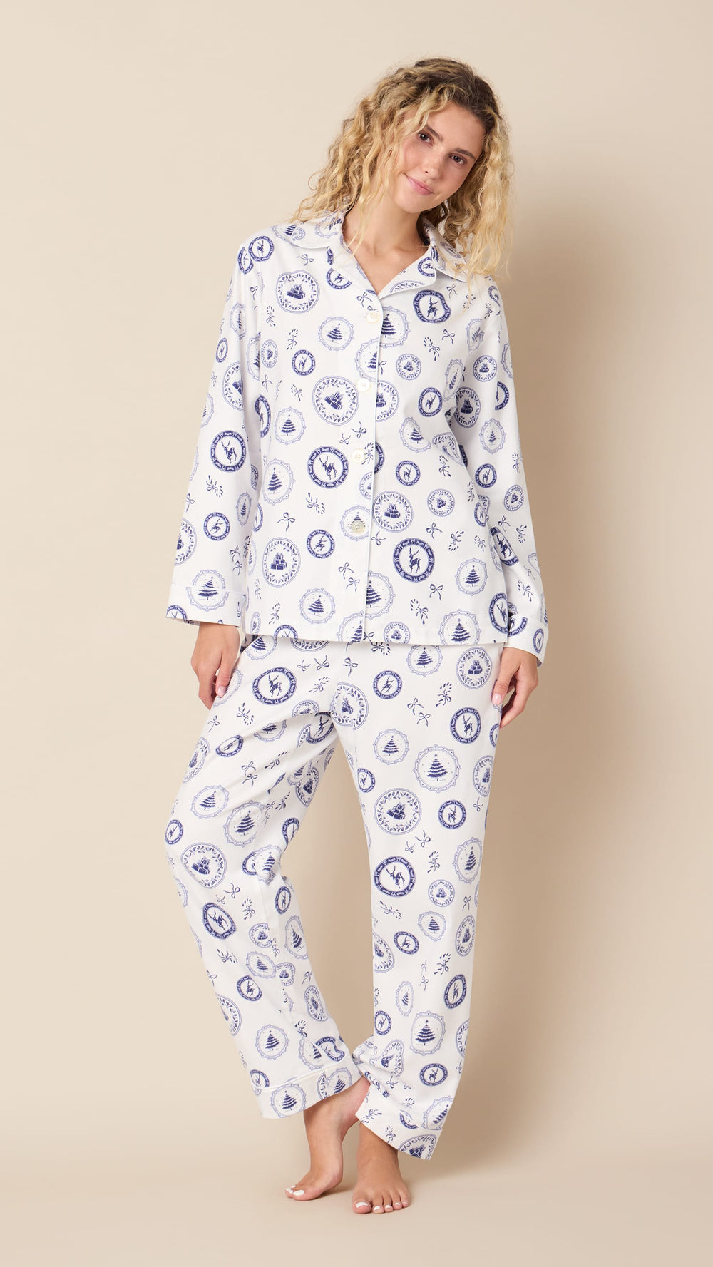 Merry Medley Flannel Long-Sleeved Pajama Hover White