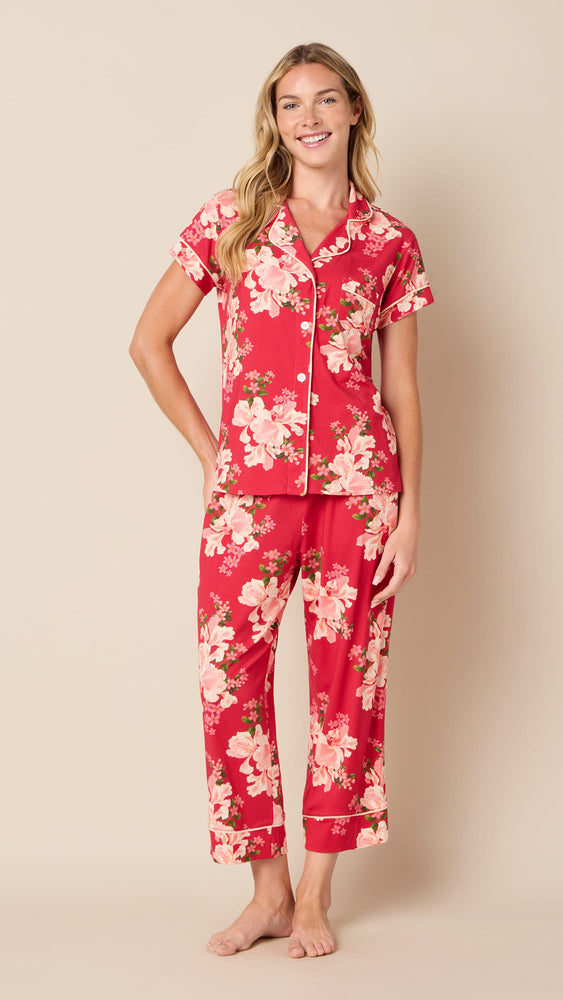 Fete Florale Pima Knit Capri Hover Red