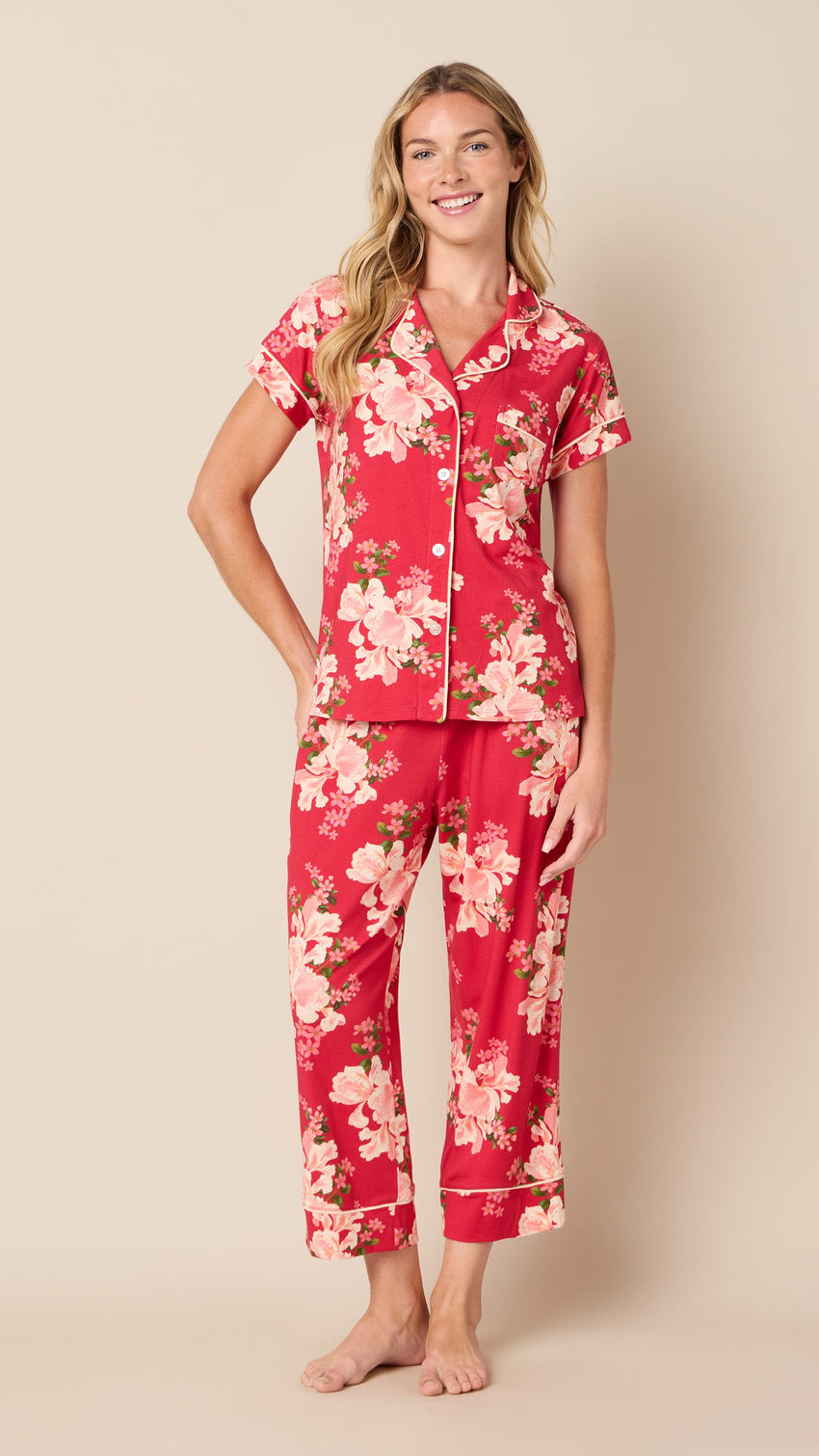 Fete Florale Pima Knit Capri Hover Red