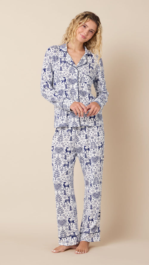 Holly Jolly Blue Pima Knit Long-Sleeved Pajama Main Blue