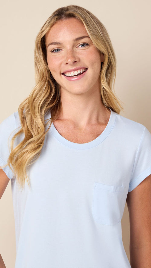 Classic Pima Knit Short-Sleeved Sleep Shirt - Powder Blue Hover Powder Blue