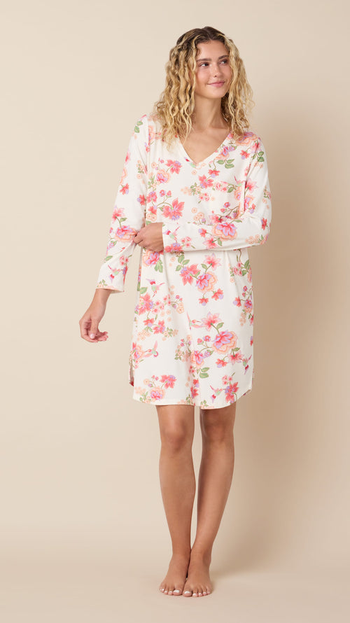 Wing & Bloom Pima Knit Sleep Shirt Hover White