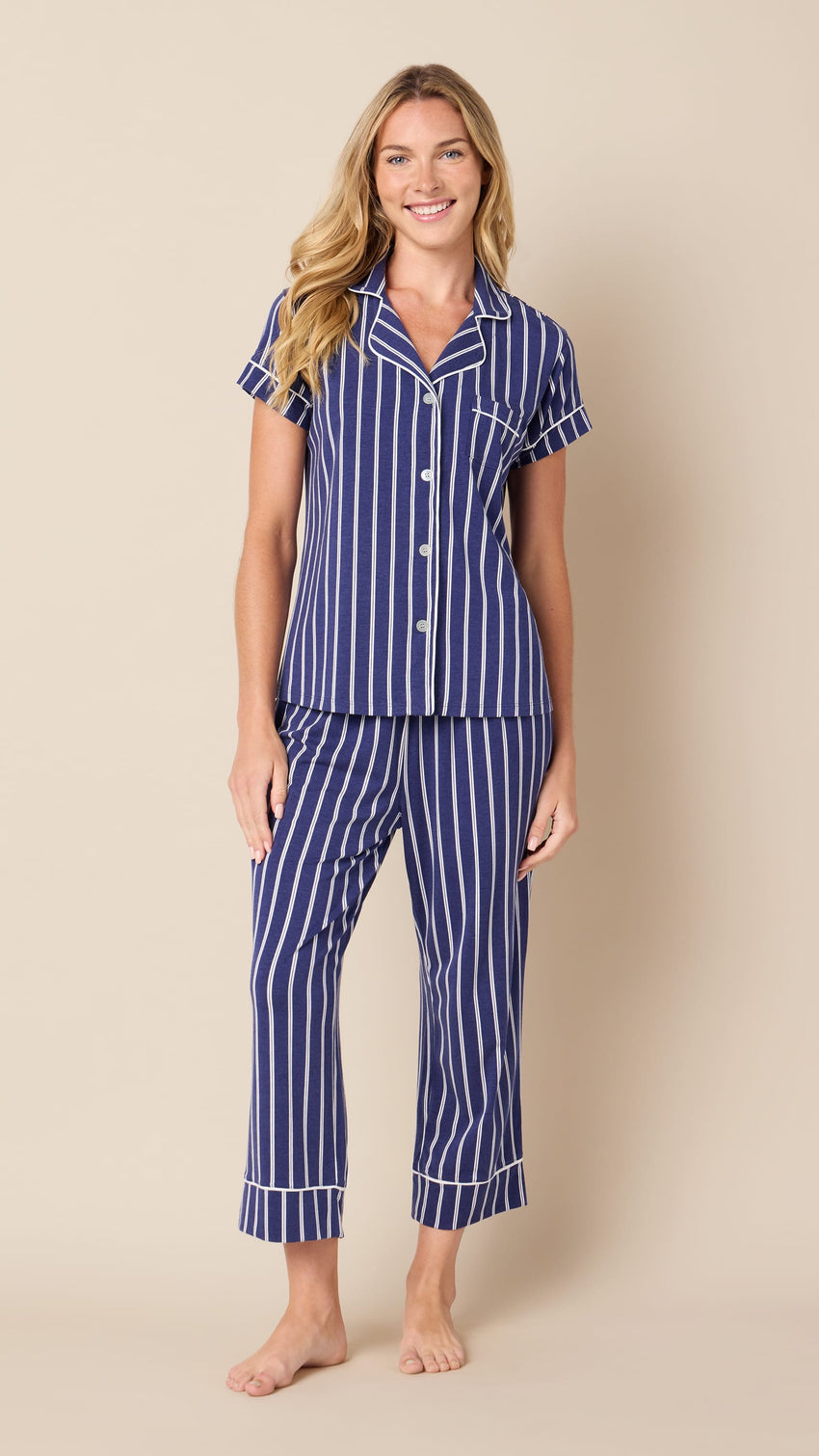 Heritage Stripe Pima Knit Capri - Navy Hover Navy