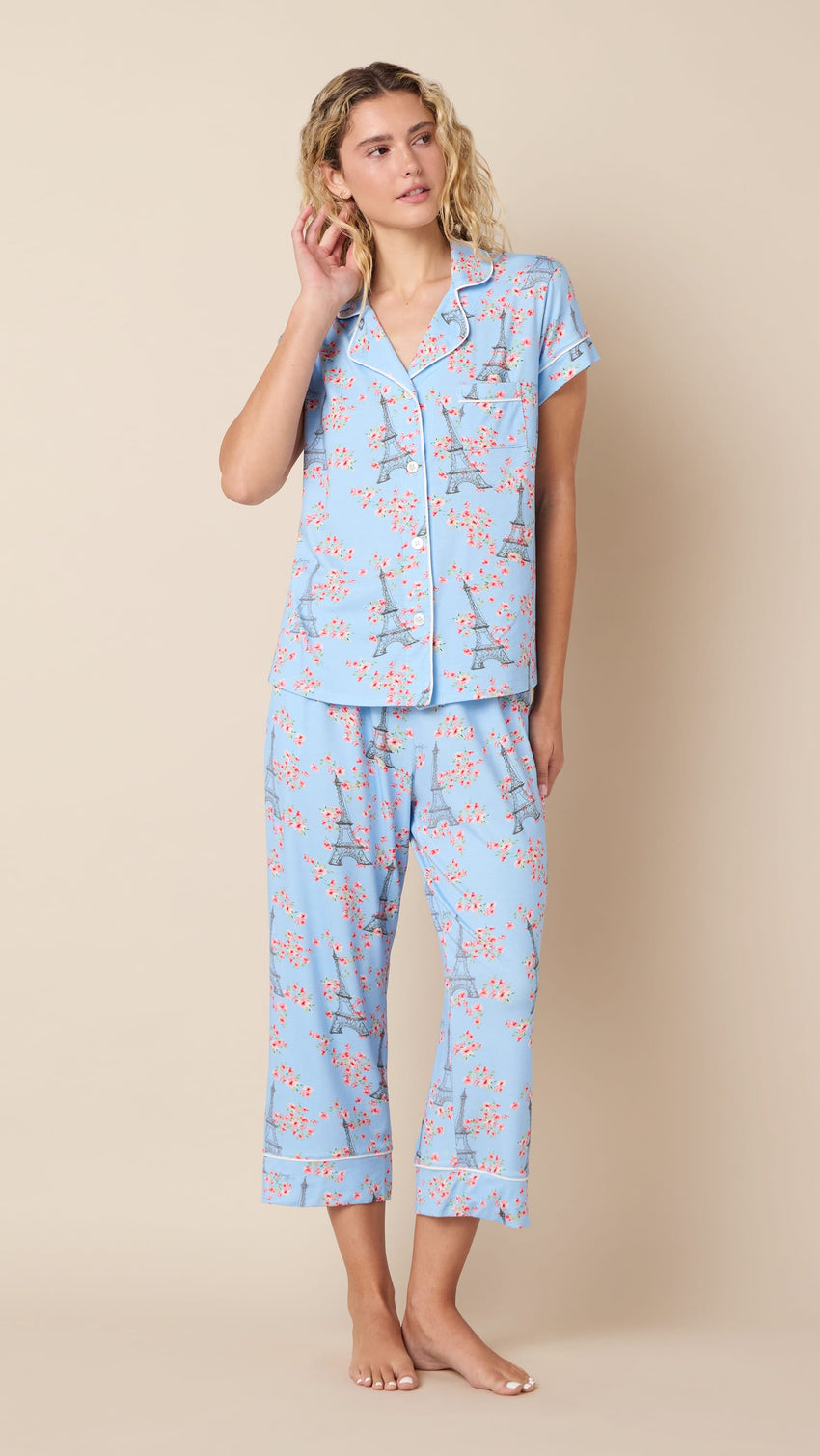 Petals Over Paris Pima Knit Capri Hover Blue