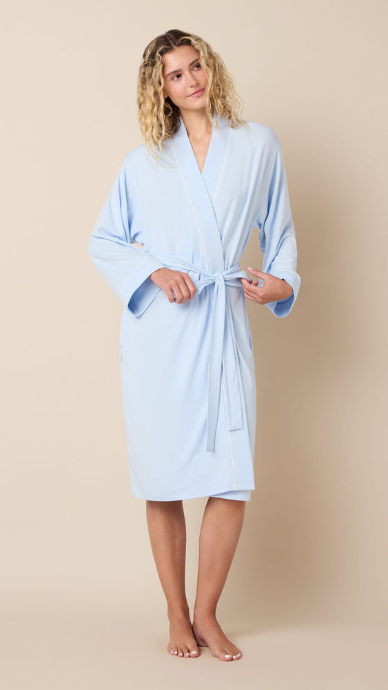 Classic Pima Knit Kimono Robe - Powder Blue Main Powder Blue