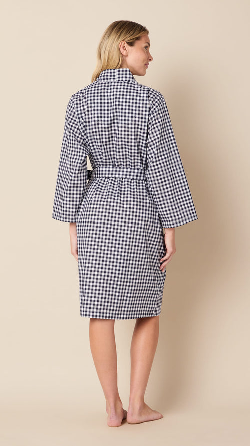 Gingham Luxe Pima Kimono Robe Extra Black
