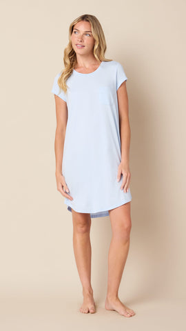 Classic Pima Knit Short-Sleeved Sleep Shirt - Powder Blue