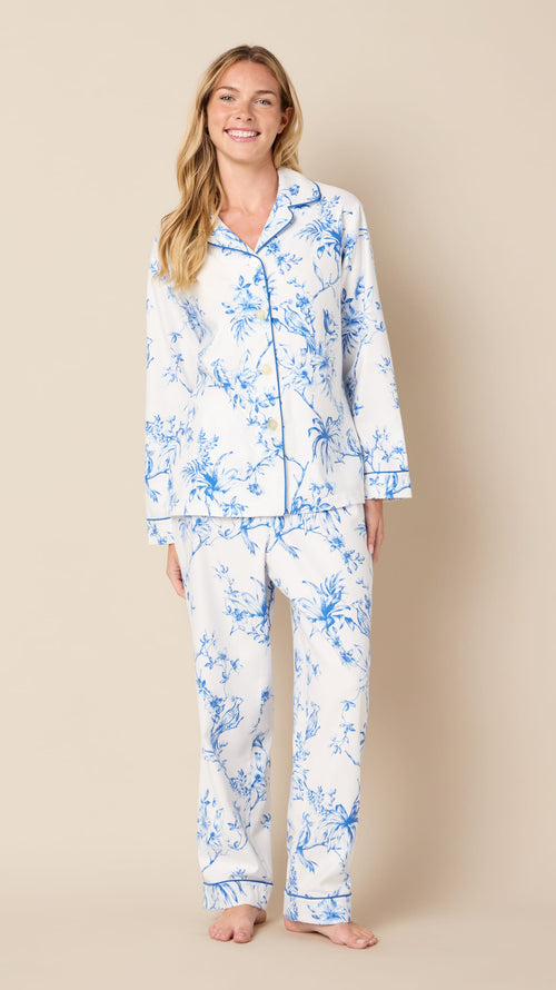Bluebird Blossom Flannel Long-Sleeved Pajama Hover White