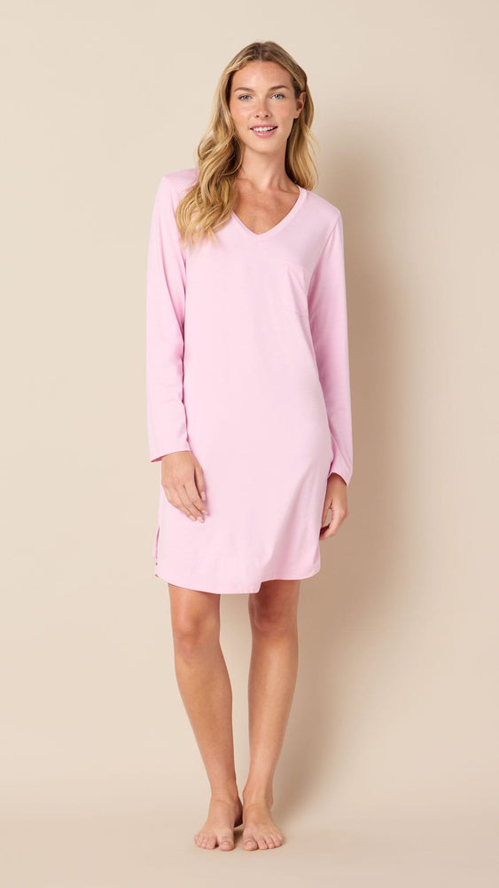 Classic Pima Knit Long-Sleeved Sleep Shirt - Pink Moment Main Pink Moment