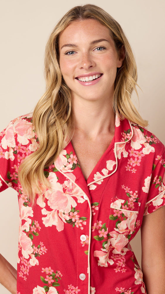 Fete Florale Pima Knit Capri Wide Red