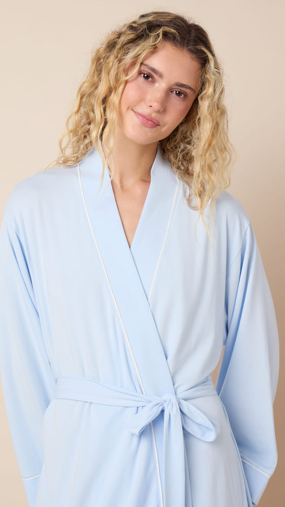 Classic Pima Knit Kimono Robe - Powder Blue Hover Powder Blue