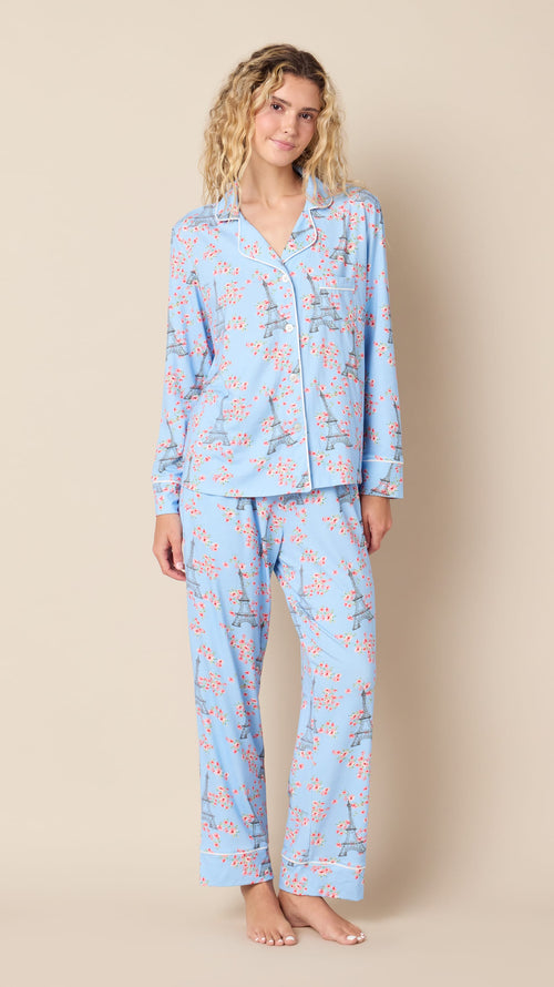 Petals Over Paris Pima Knit Long-Sleeved Pajama Main Blue