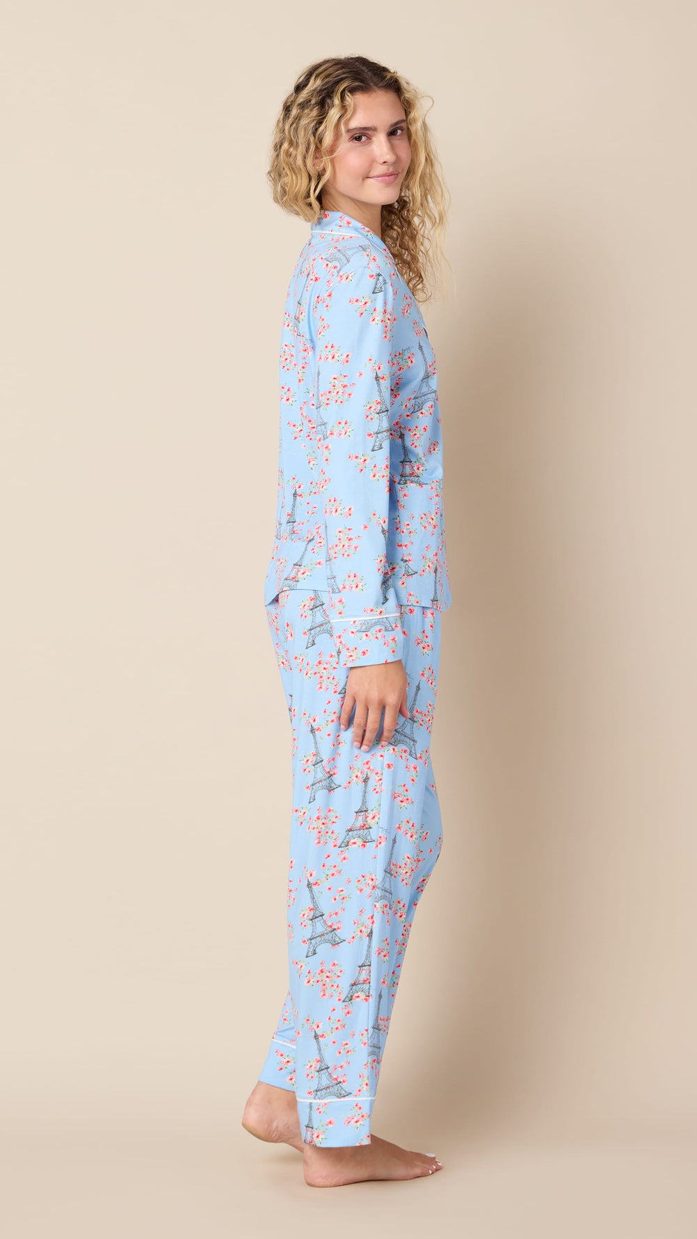 Petals Over Paris Pima Knit Long-Sleeved Pajama Extra Blue