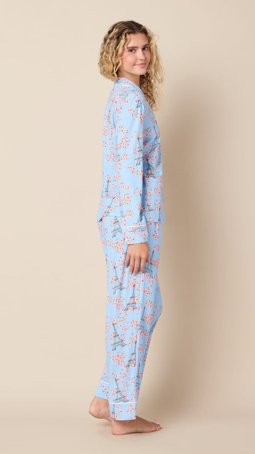 Petals Over Paris Pima Knit Long-Sleeved Pajama Extra Blue