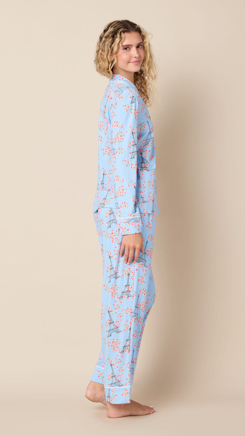 Petals Over Paris Pima Knit Long-Sleeved Pajama Extra Blue