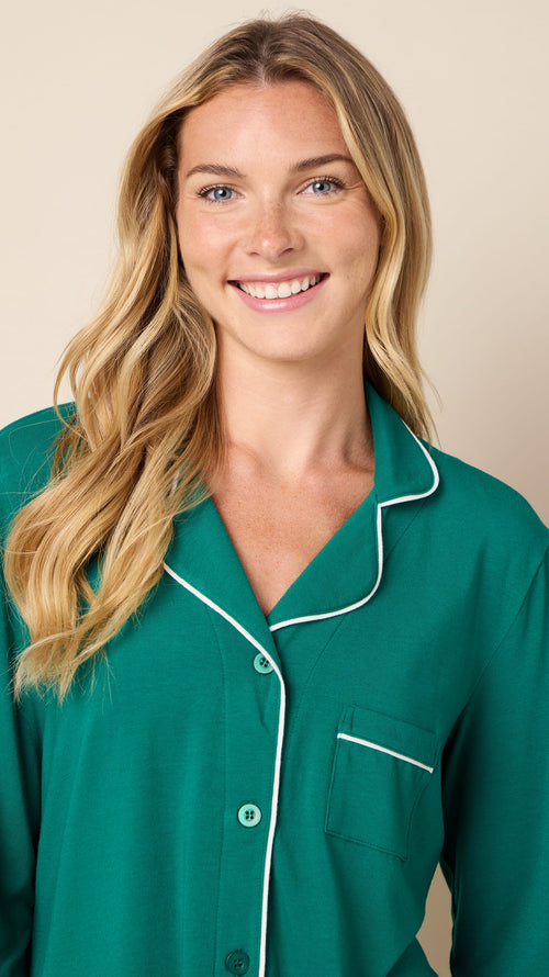 Classic Pima Knit Long-Sleeved Pajama - Emerald City Hover Green