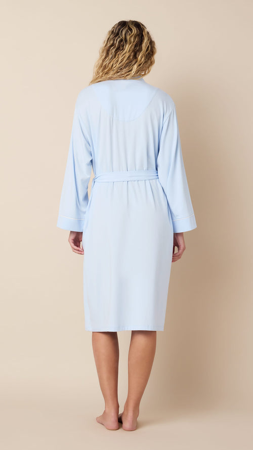 Classic Pima Knit Kimono Robe - Powder Blue Extra Powder Blue