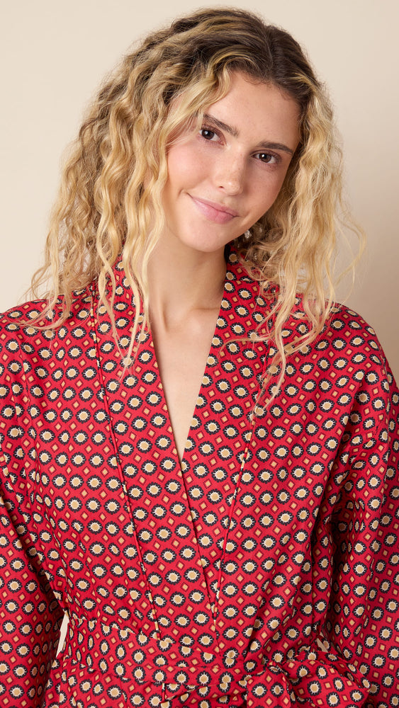 Hadley Luxe Pima Kimono Robe Wide Red