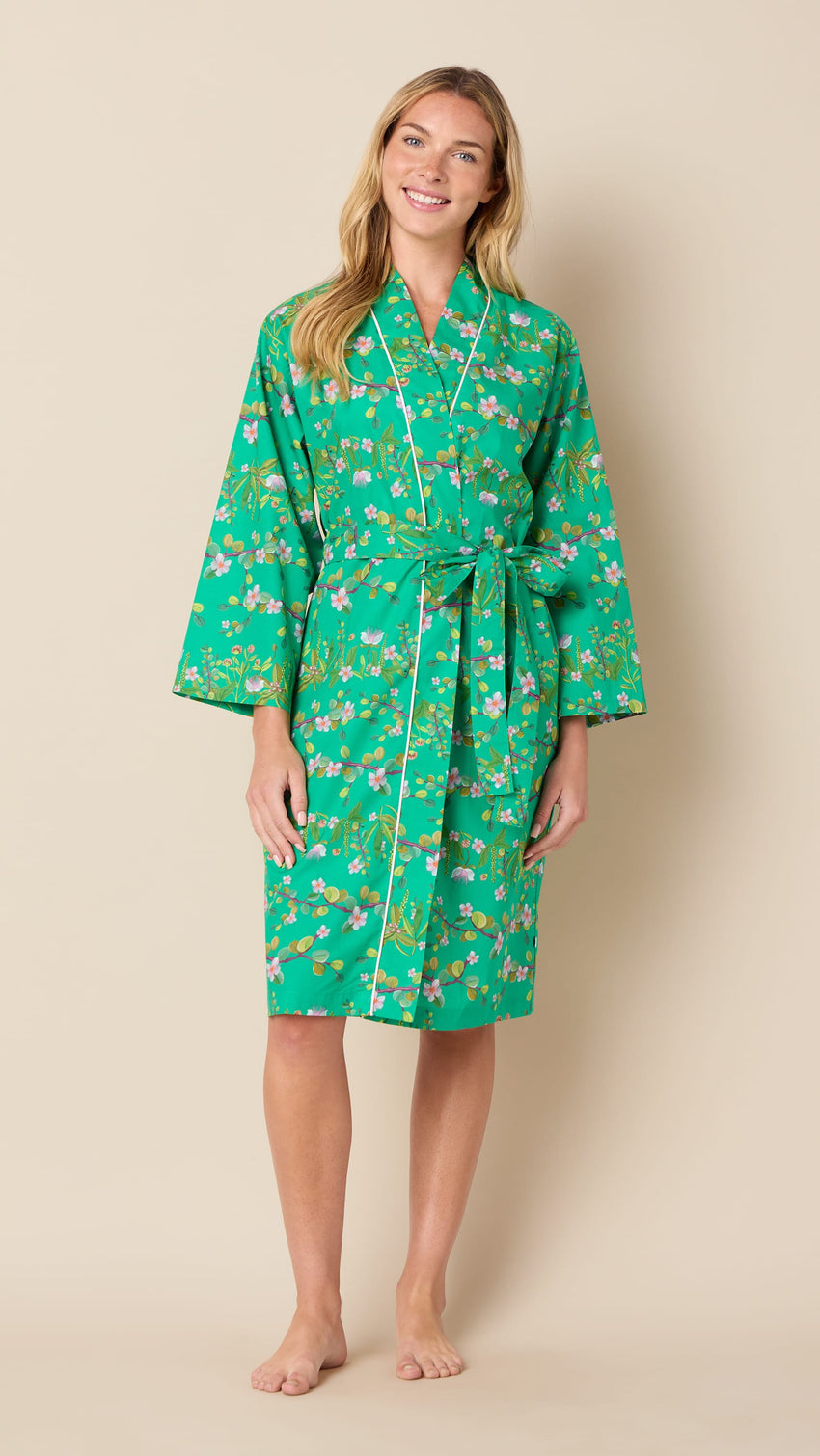 Sakura Luxe Pima Kimono Robe Hover Green