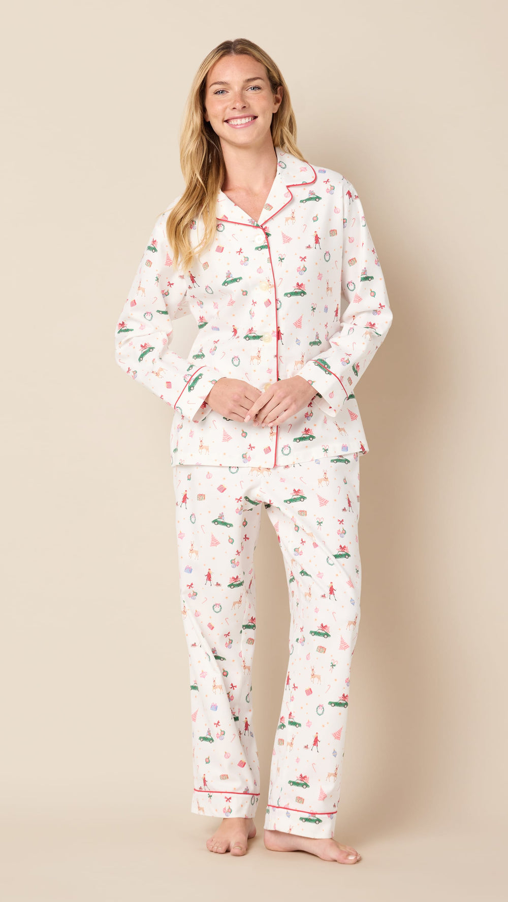 A Merry Little Stroll Flannel Long-Sleeved Pajama Hover White