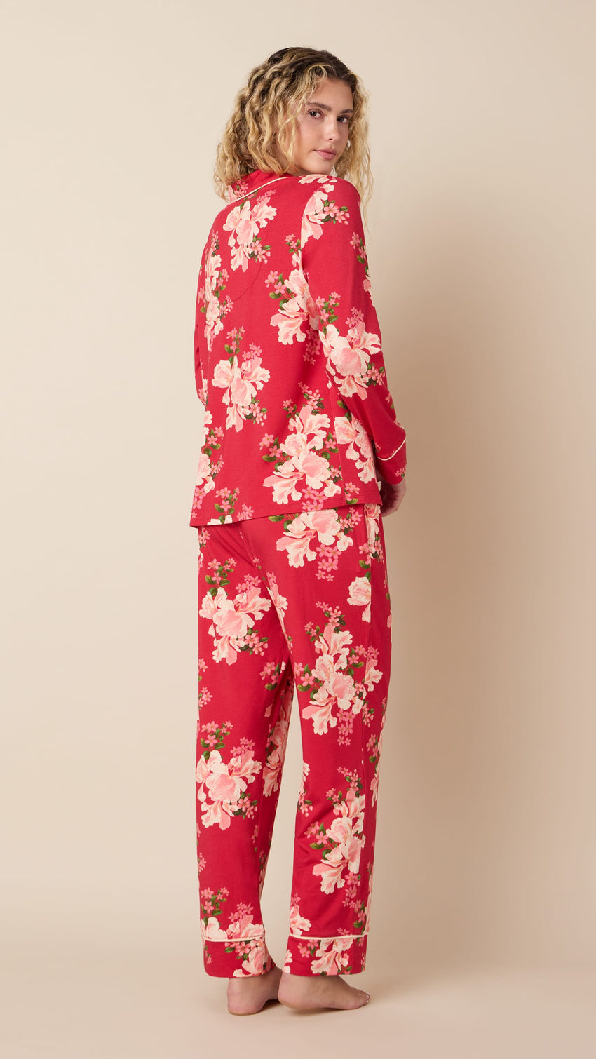 Fete Florale Pima Knit Long-Sleeved Pajama Extra Red