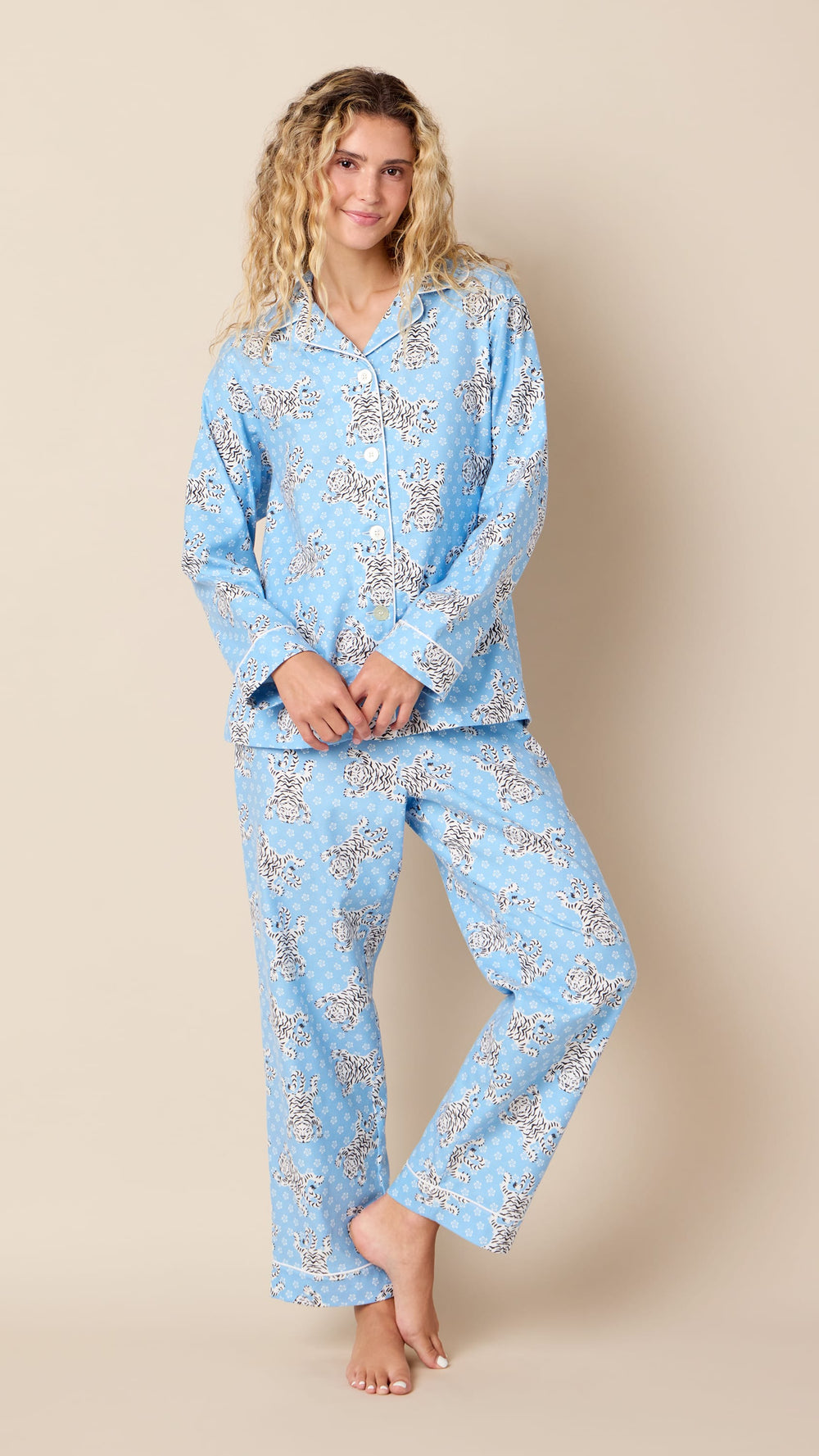 Bengal Blue Flannel Long-Sleeved Pajama Hover Blue