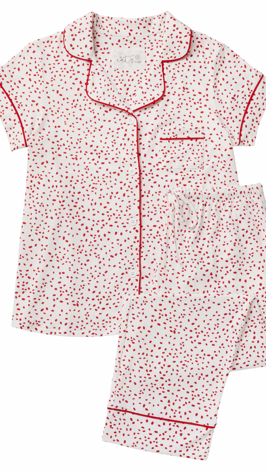 Confetti Dot Pima Knit Capri - Red Wide White
