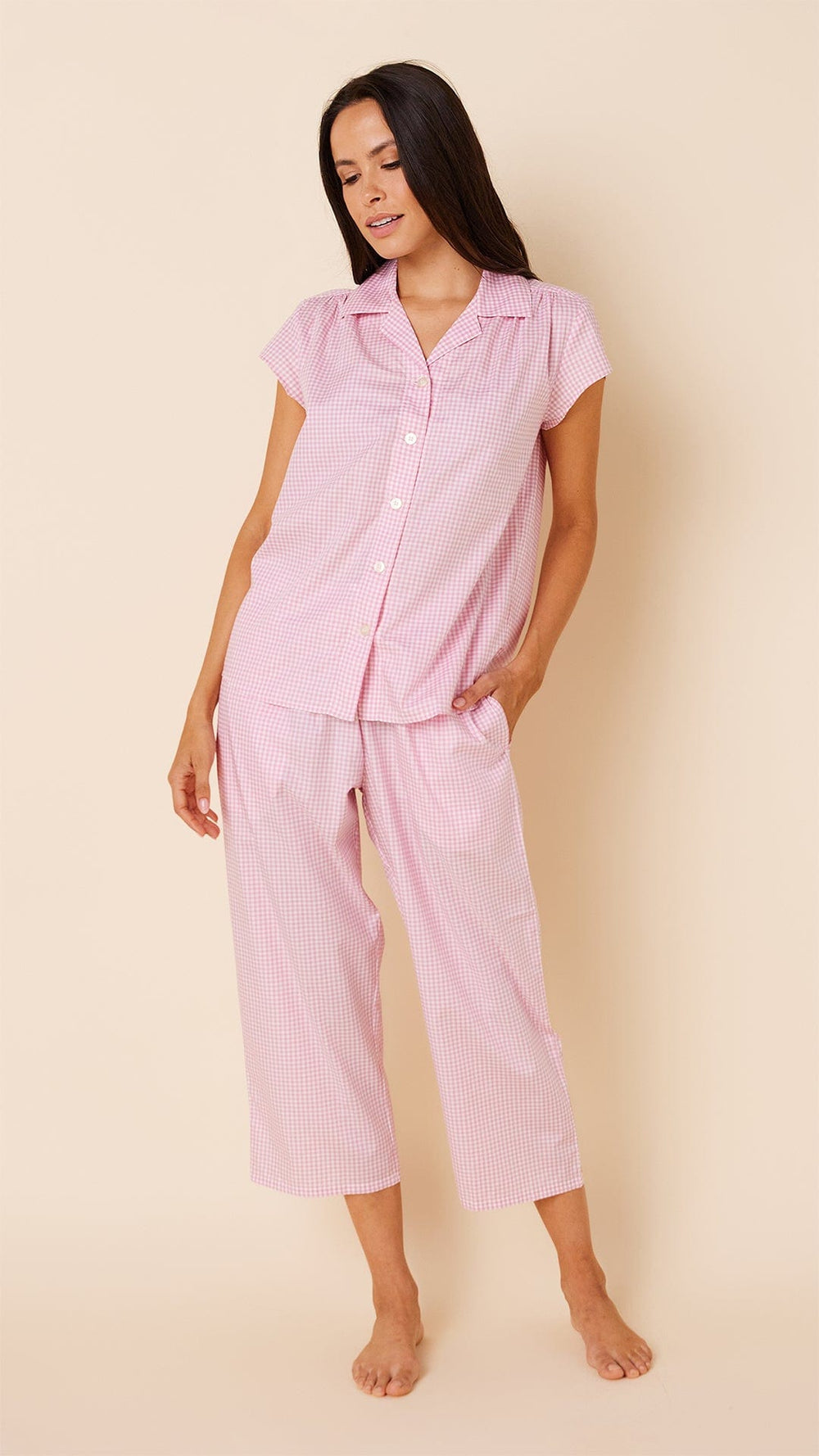 Classic Gingham Capri Luxe Pima - Pink Hover Pink