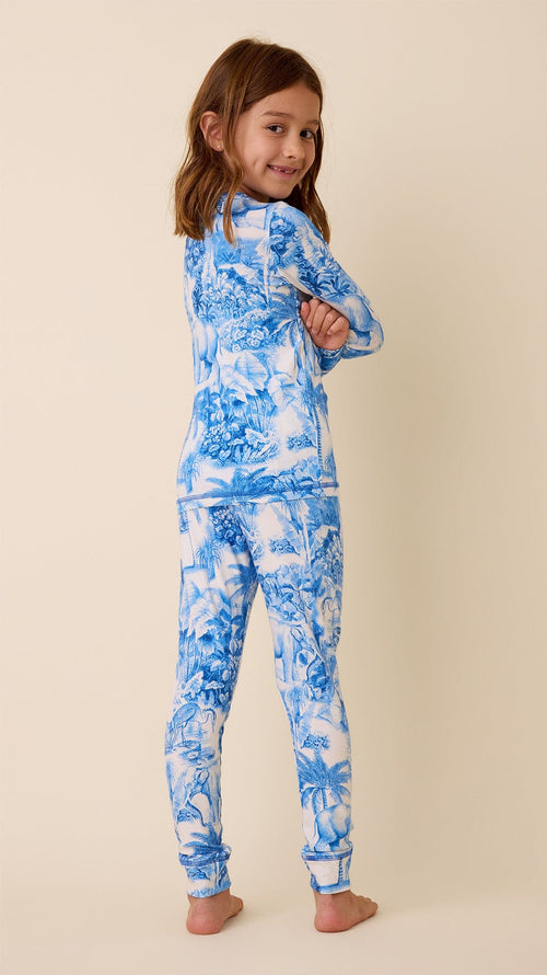 Palm Grove Toile Kids Pima Knit Pajama - Blue Hover Blue
