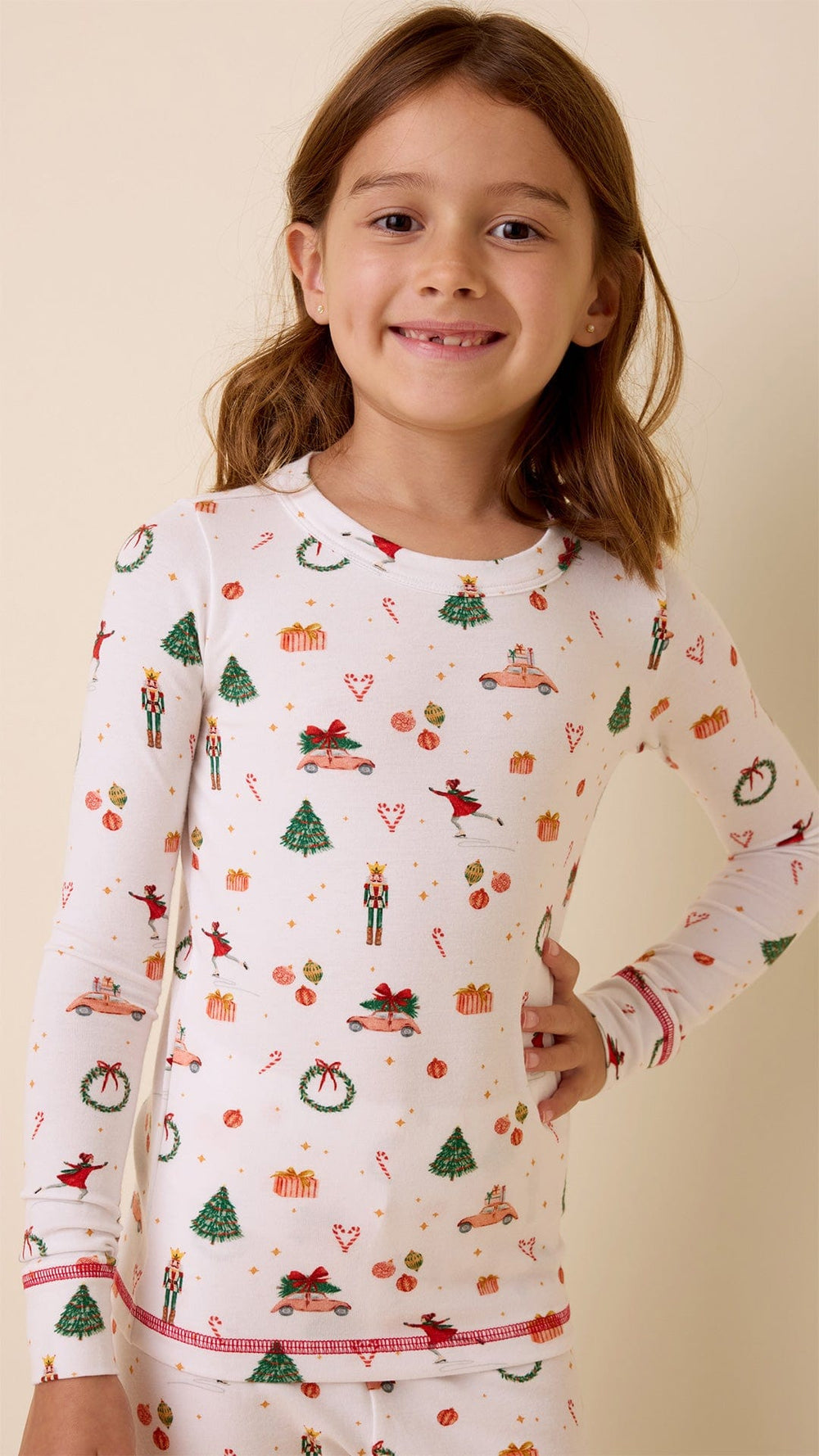 A Very Vintage Christmas Pima Knit Kids Pajama - White Hover Extra White